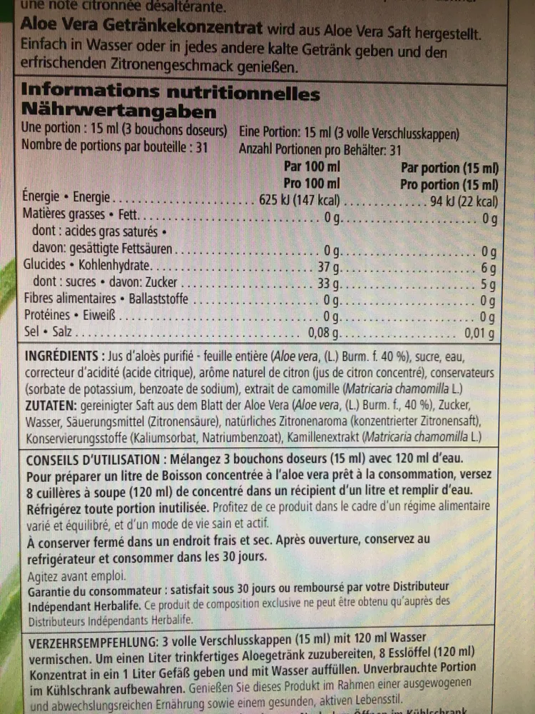 boisson à l'aloe vera