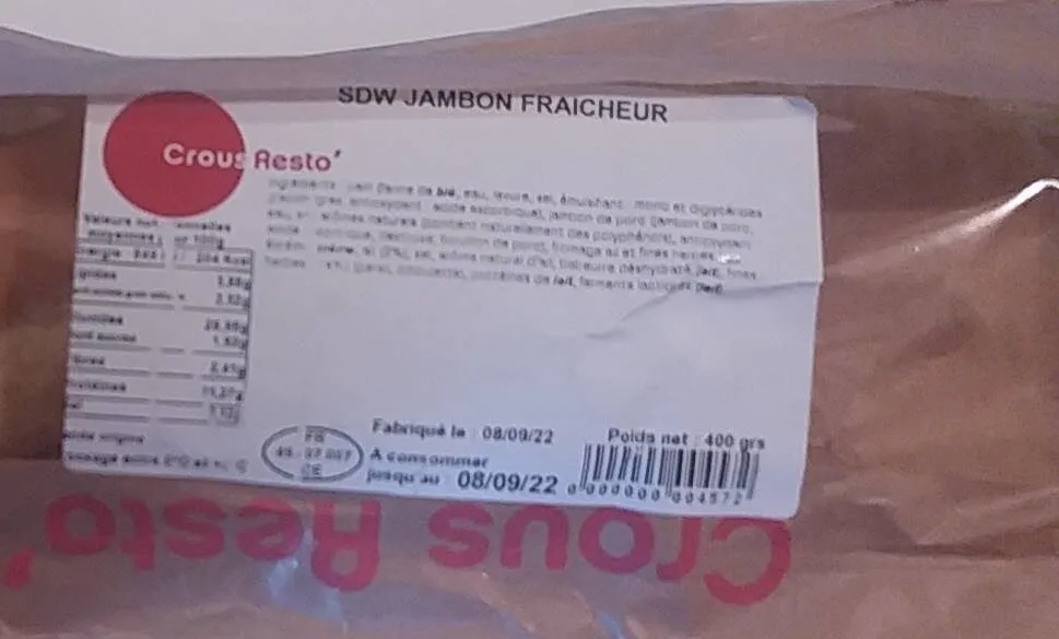 Sandwich jambon fraicheur