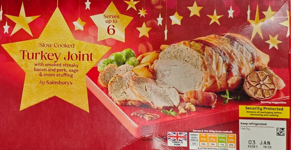 Slow Cooked Turkey Joint with bacon and sruffing