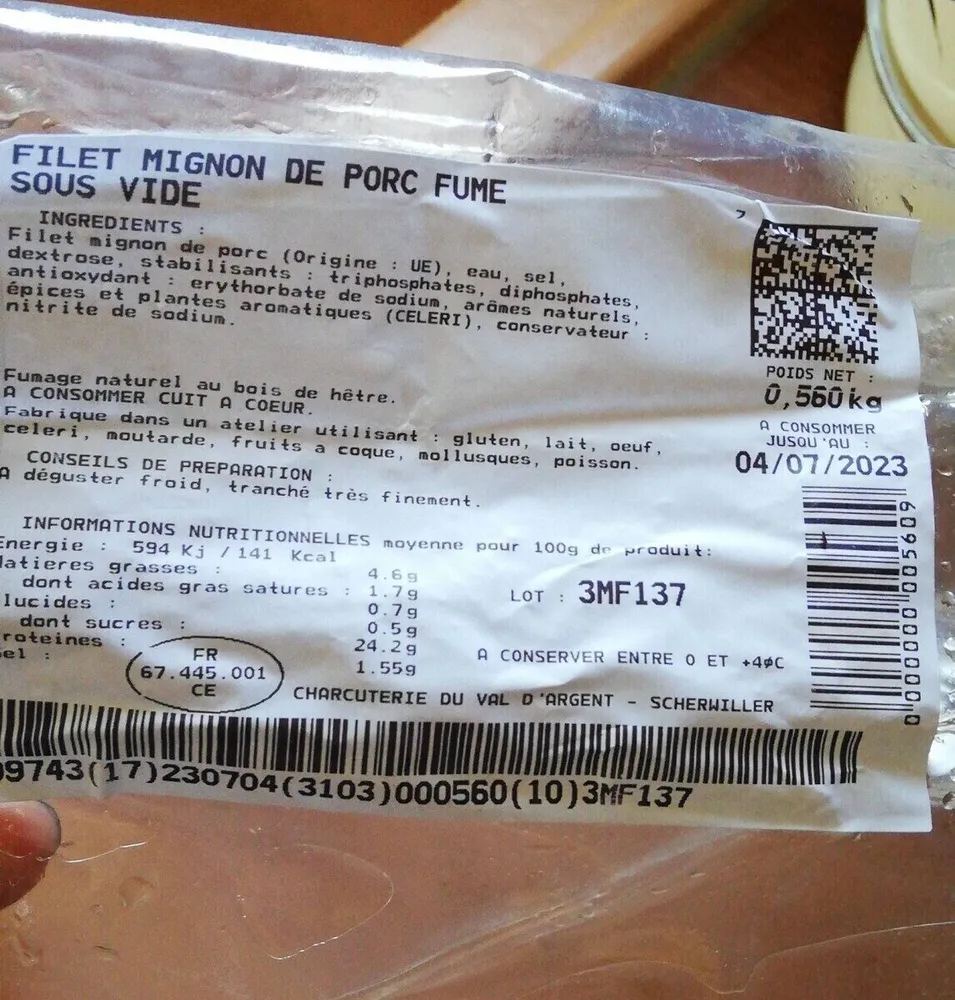 Filet mignon de porc fumé sous vide