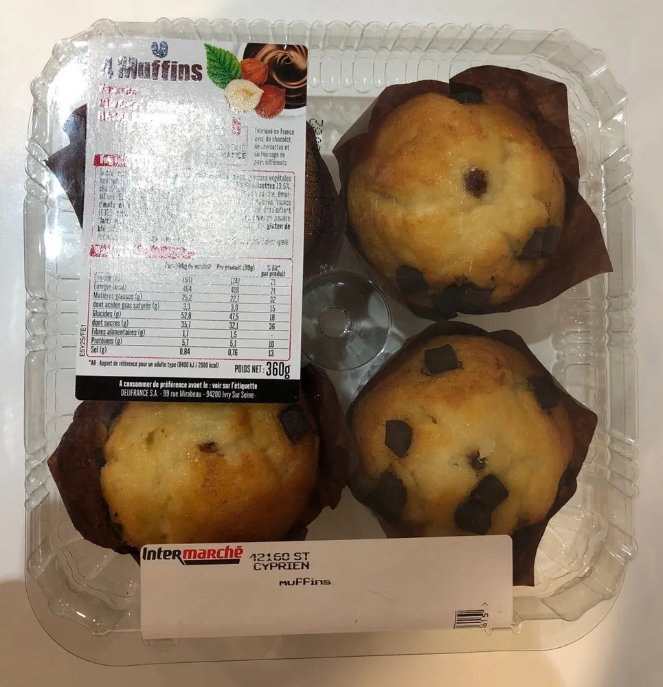 4 Muffins fourrés chocolat noisettes