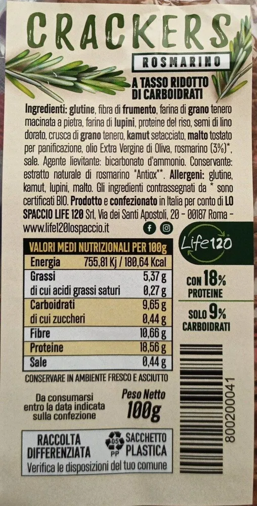 Crackers rosmarino tasso ridotto carboidrati