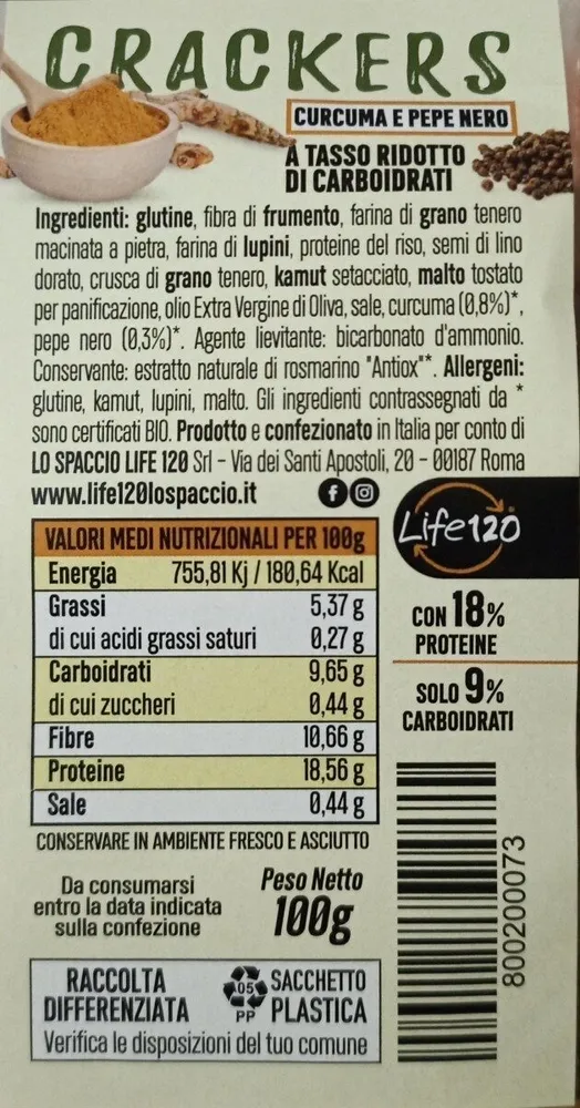 Crackers curcuma e pepe nero basso carboidrati