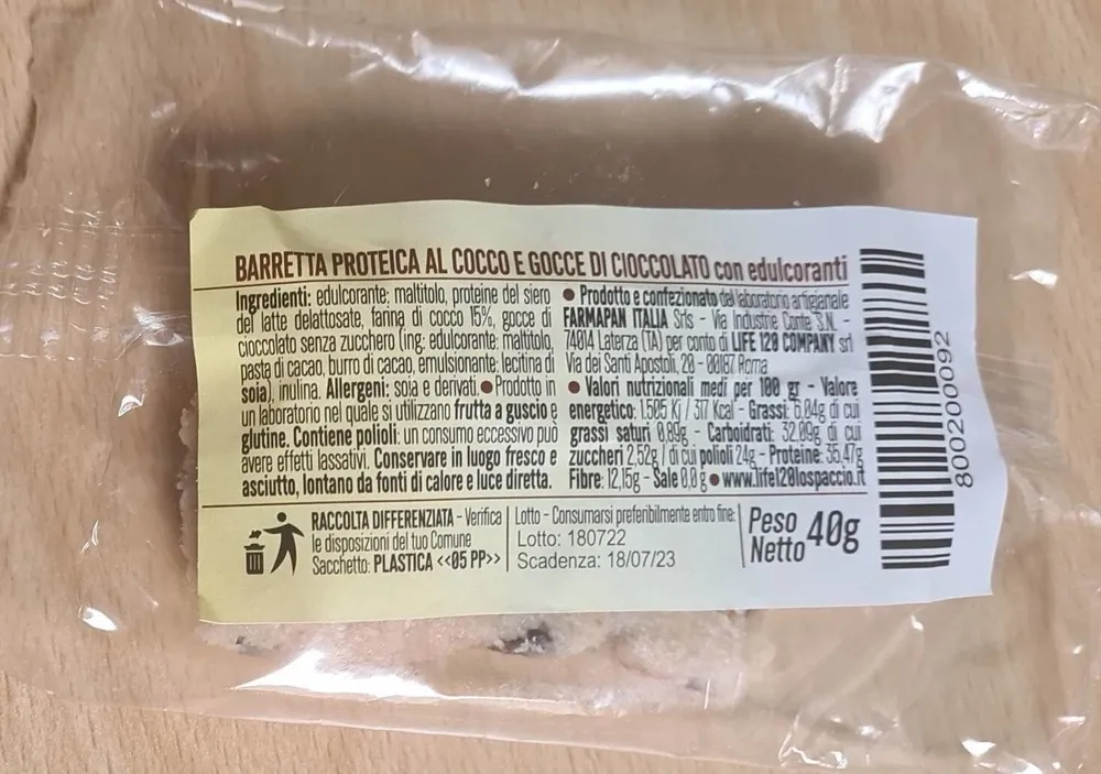 Barretta proteica cocco gocce cioccolato