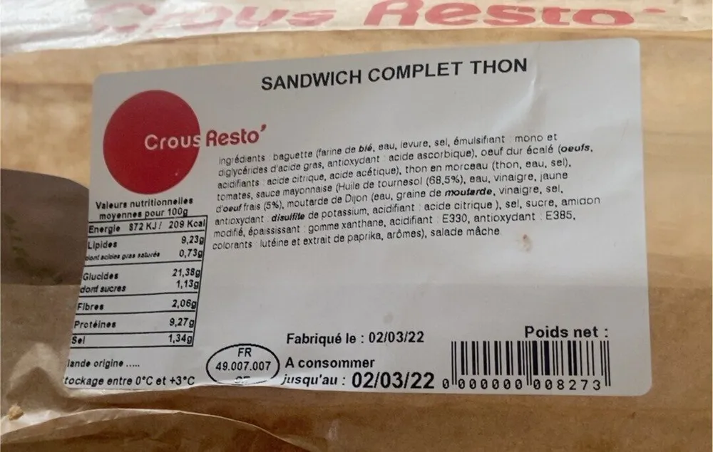 Sandwich complet thon