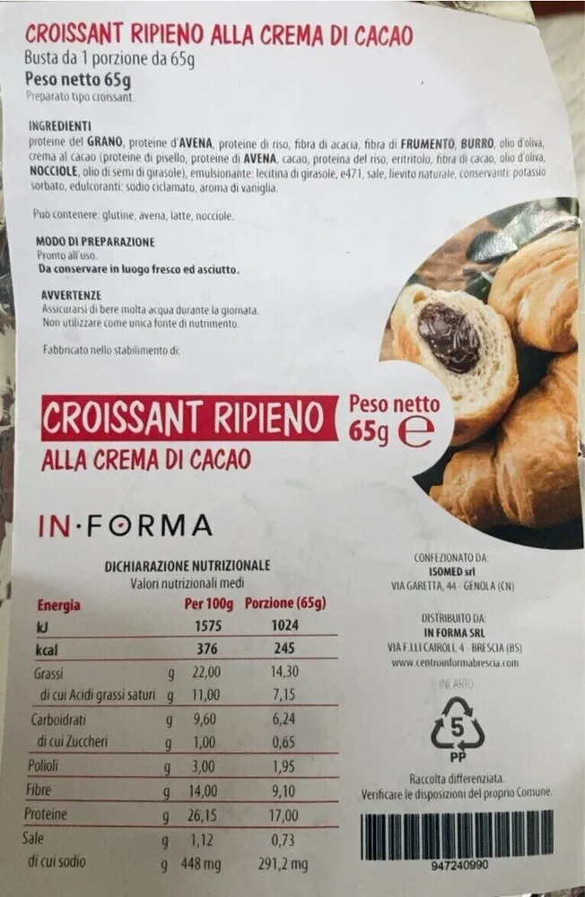 Croissant ripieno alla crema di cacao