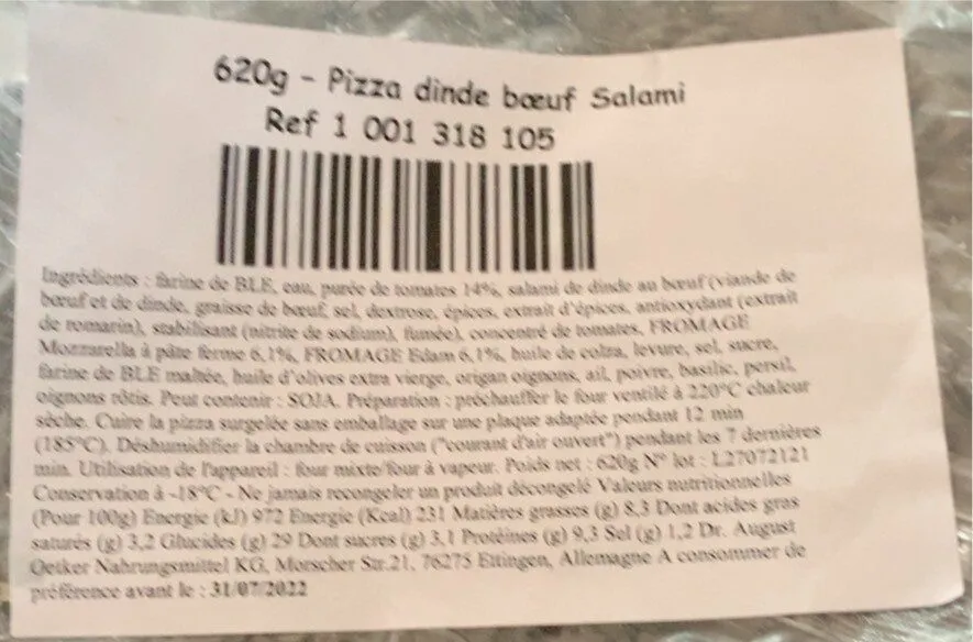 Pizza dinde bœuf salamis
