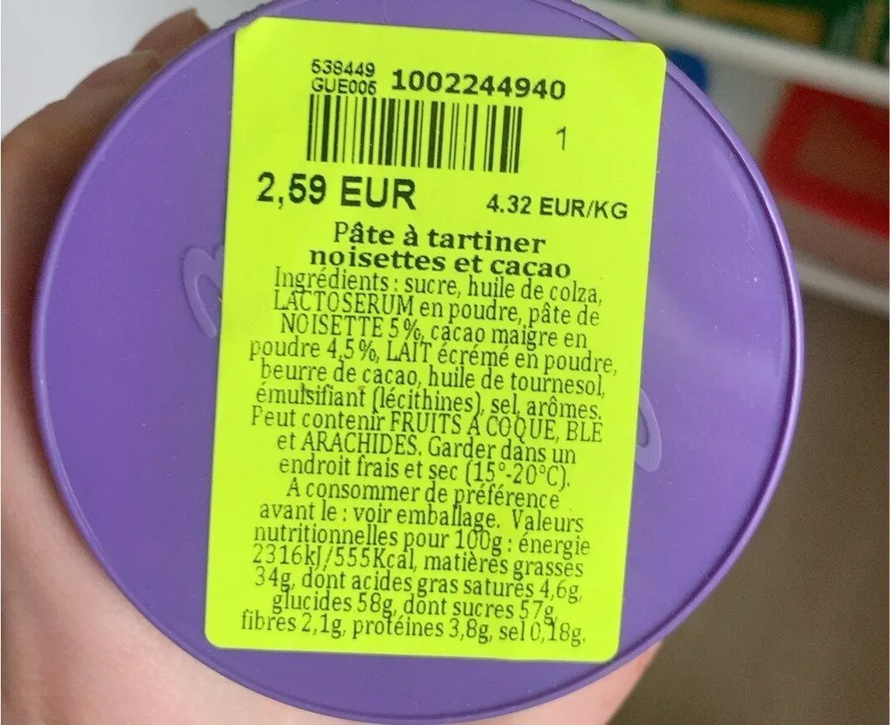 Pate a tartiner noisettes et cacao