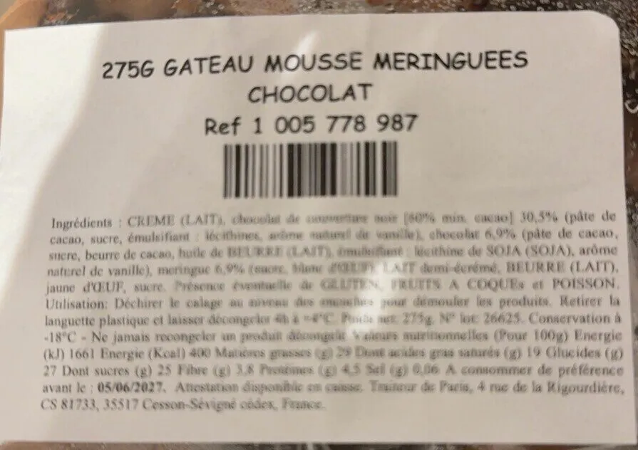 Gateau mousse meringue