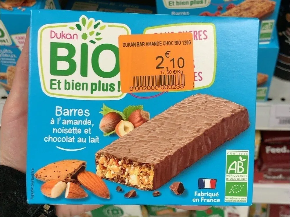 Barres amandes noisettes chocolat au lait