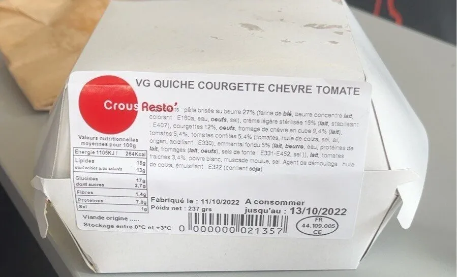 Quiche courgette, chèvre, tomate