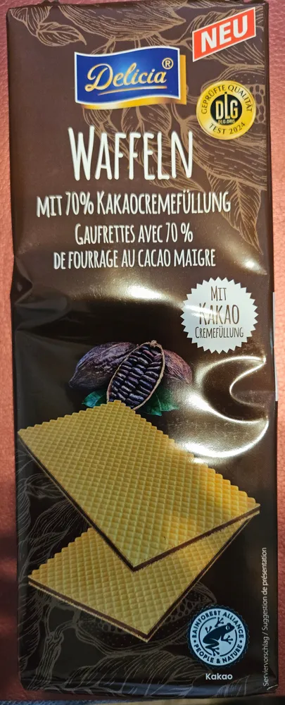 Waffeln mit 70% Kakaocremefüllung