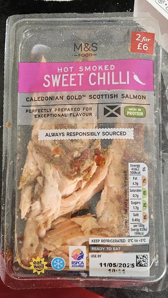 Hot smoked Scottish salmon sweet chilli marinade
