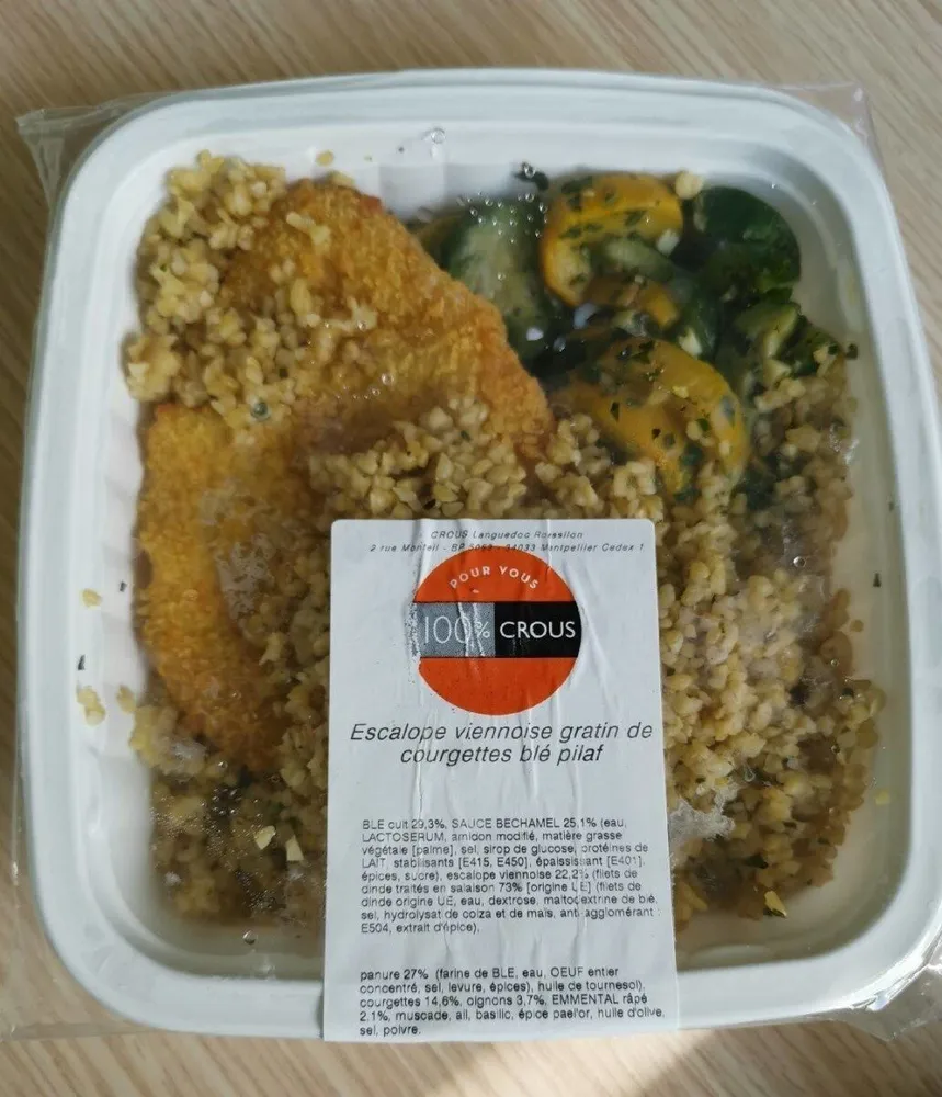 Escalope viennoise gratin de courgettes blé pilaf