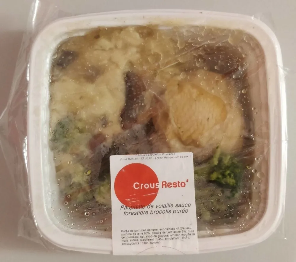 Paupiette de volaille sauce forestière brocolis purée
