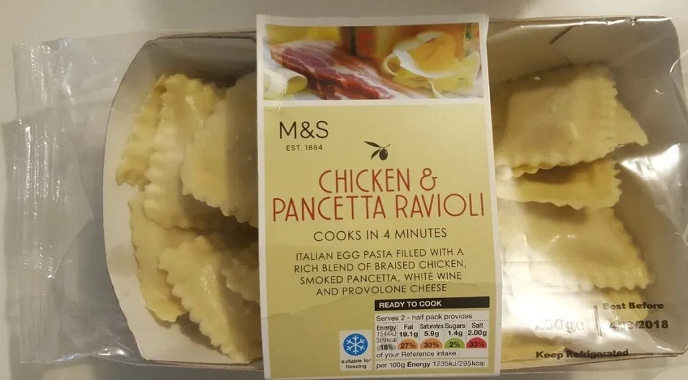 Chicken & pancetta ravioli
