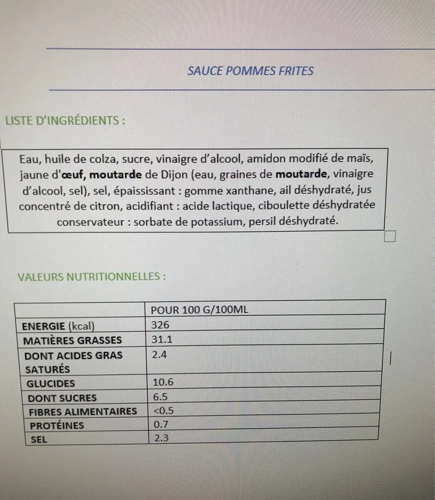 Sauce pommes frites