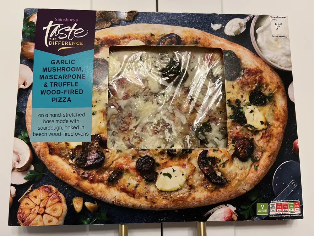 Garlic mushroom, mascarpone and truffle wood-fired pizza