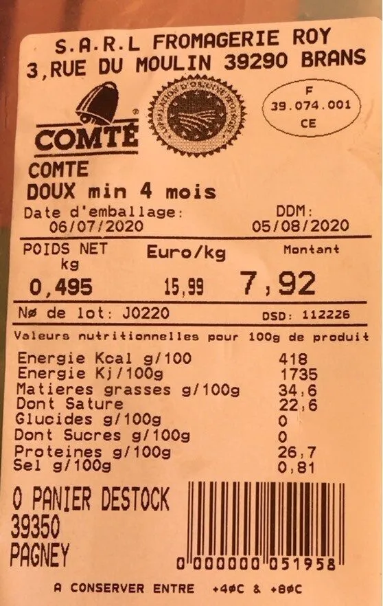 Comté Doux min 4 mois