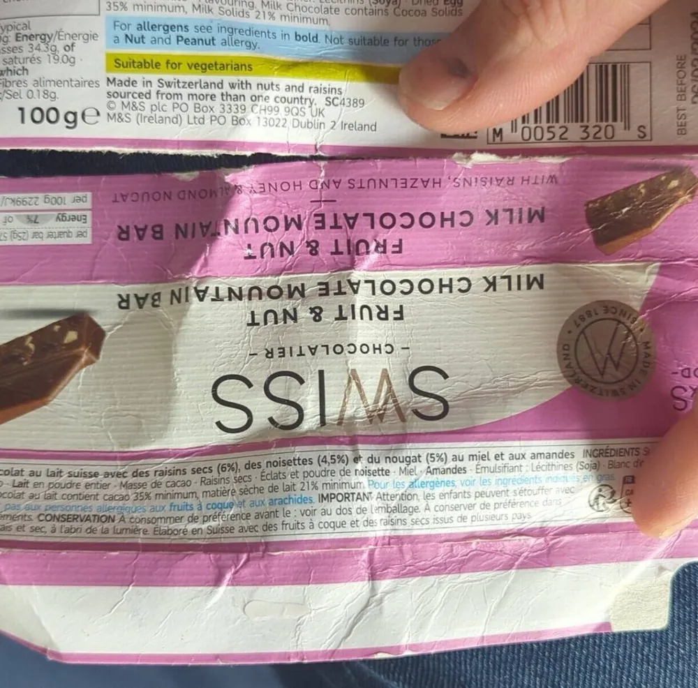 Swiss Chocolatier Fruit & Nut Milk Chocolate Mountain Bar