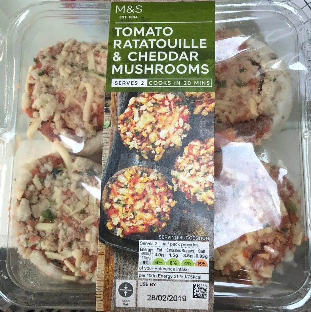 Tomato ratatouille & cheddar mushrooms