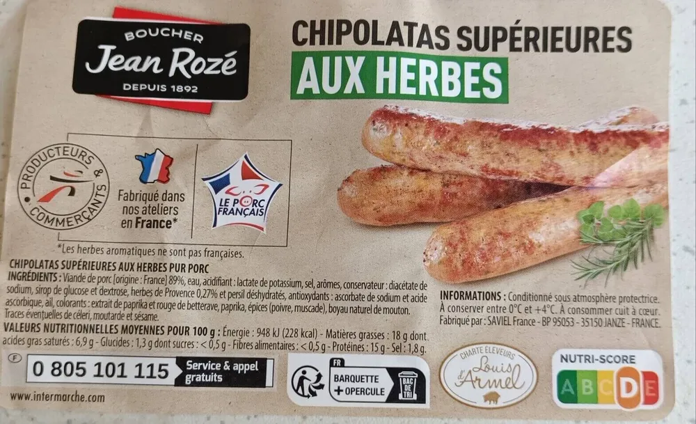 Chipolatas supérieures aux herbes
