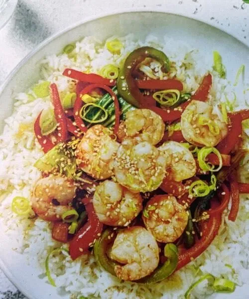 Garnelen mit Sesamöl und teriyakigemüse