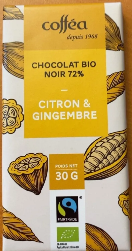 Chocolat bio noir 72% citron gingembre