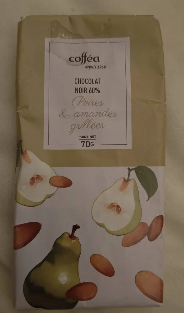 Chocolat noir 60% poires et amandes grillées
