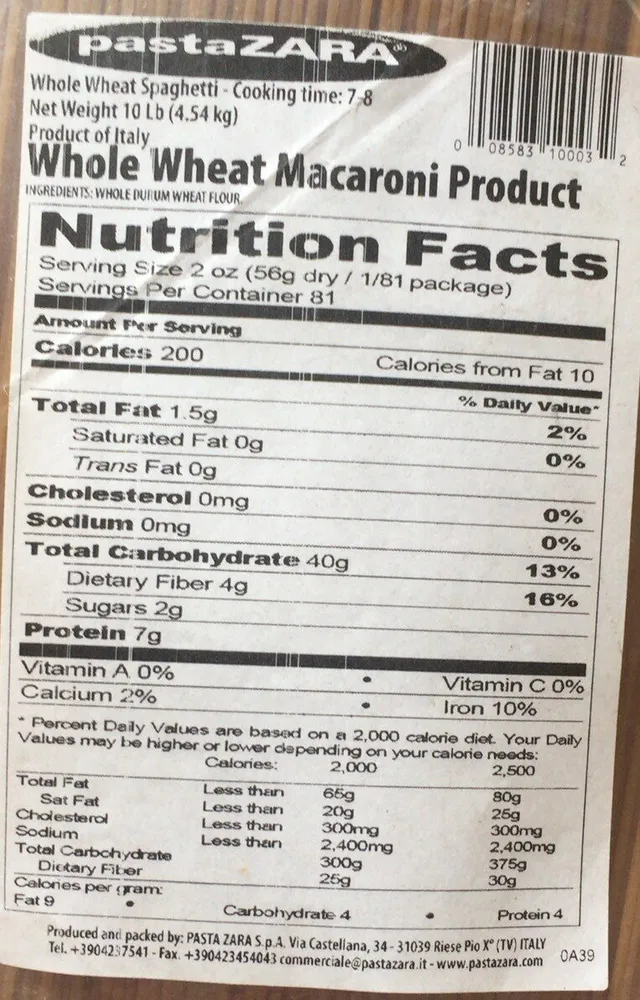 Whole wheat macaroni product
