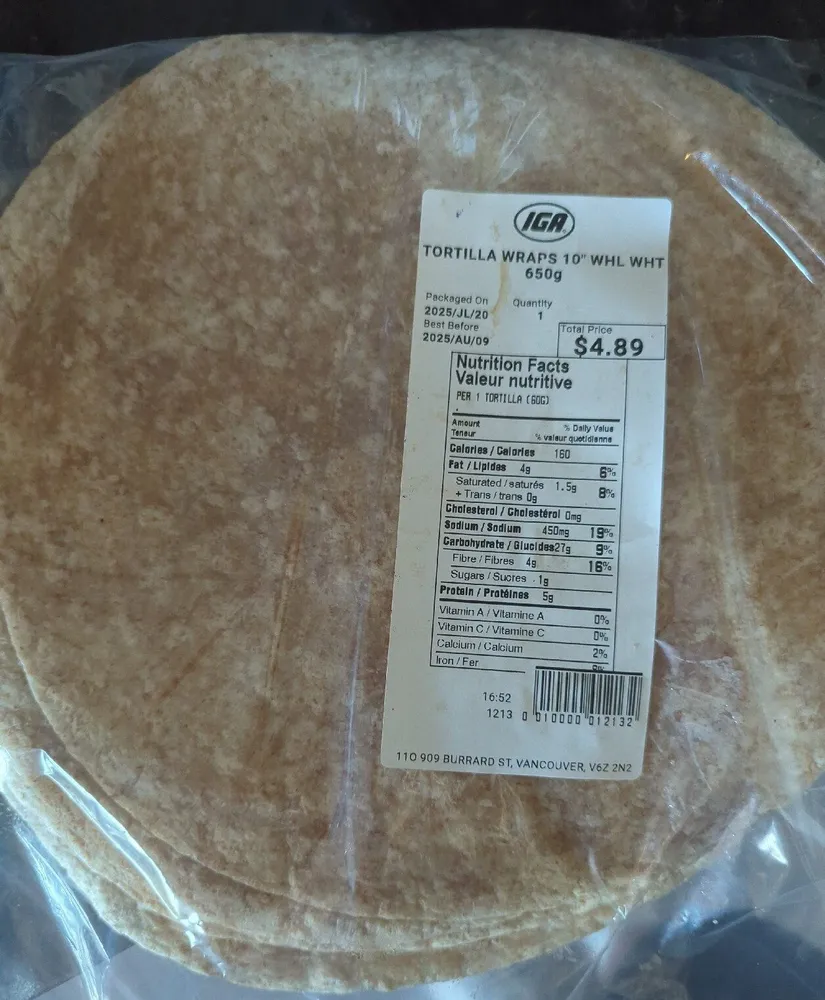 IGA - Tortilla Wraps 10" Whole Wheat