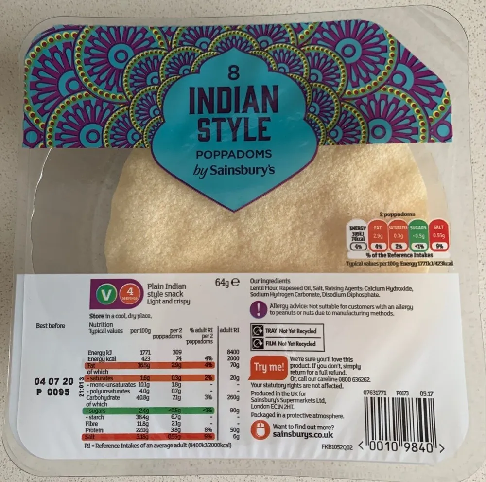 Indian style poppadoms