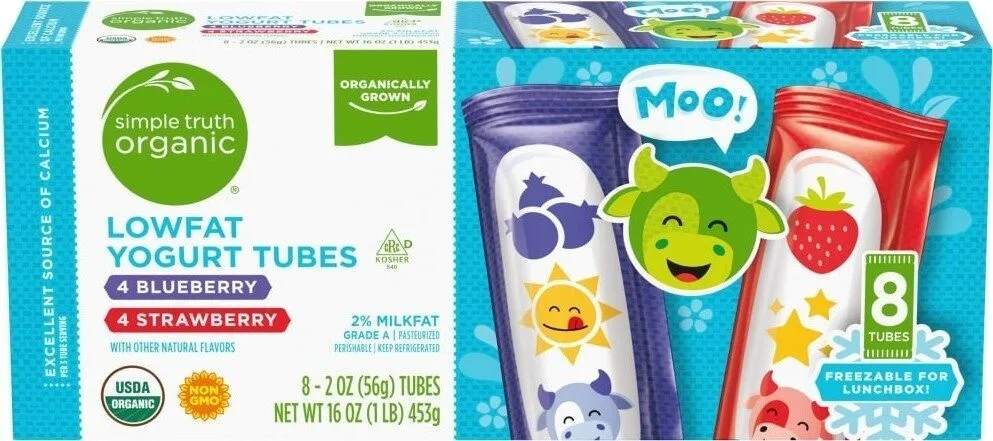 Organic blueberry strawberry lowfat yogurt tubes
