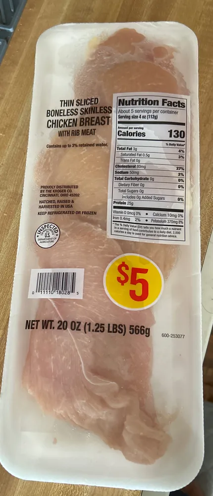 Thin Sliced Boneless Skinless Chicken Breast with Rib Meat