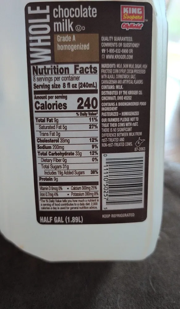 whole chocolate milk