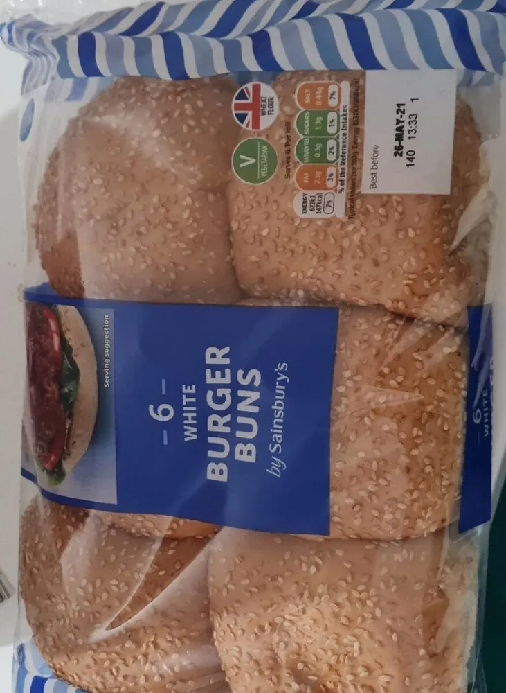 6 white burger buns