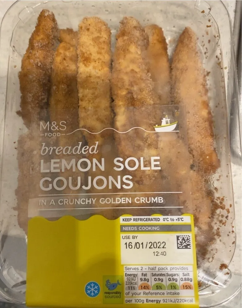 breaded LEMON SOLE GOUJONS IN A CRUNCHY GOLDEN CRUMB
