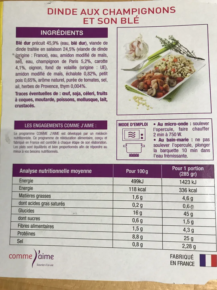 Dinde aux Champignons et son blé