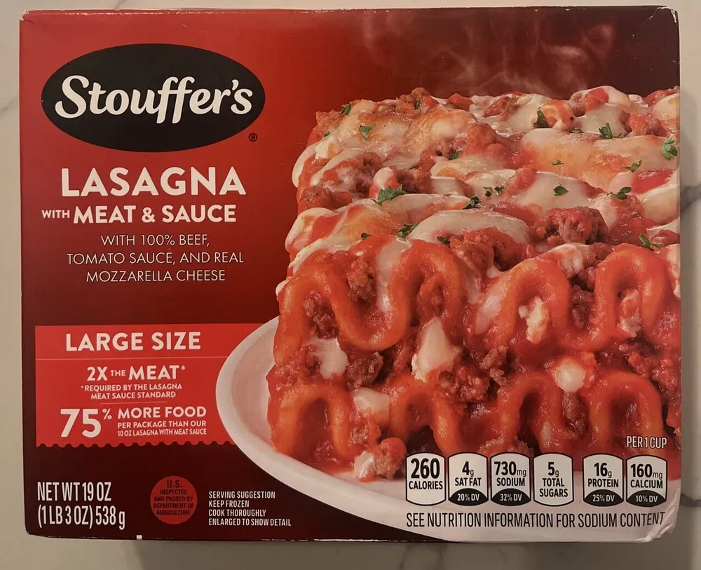 Satisfying servings lasagna with meat sauce box