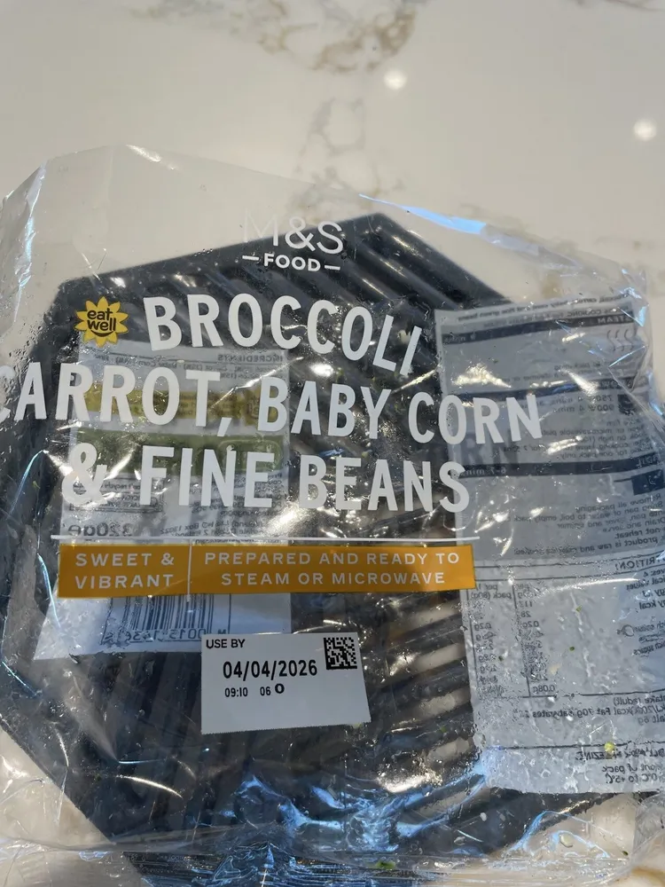 Broccoli carrot baby corn and fine beans