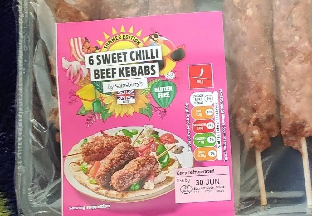 6 sweet chilli beef kebabs