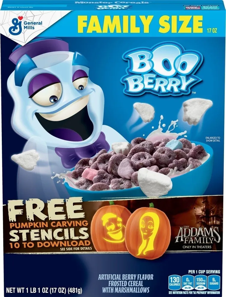 Boo berry berry flavor frosted cereal with marshmallows