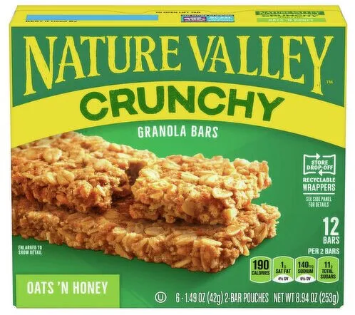 NATURE VALLEY CRUNCHY OATS 'N HONEY GRANOLA BARS