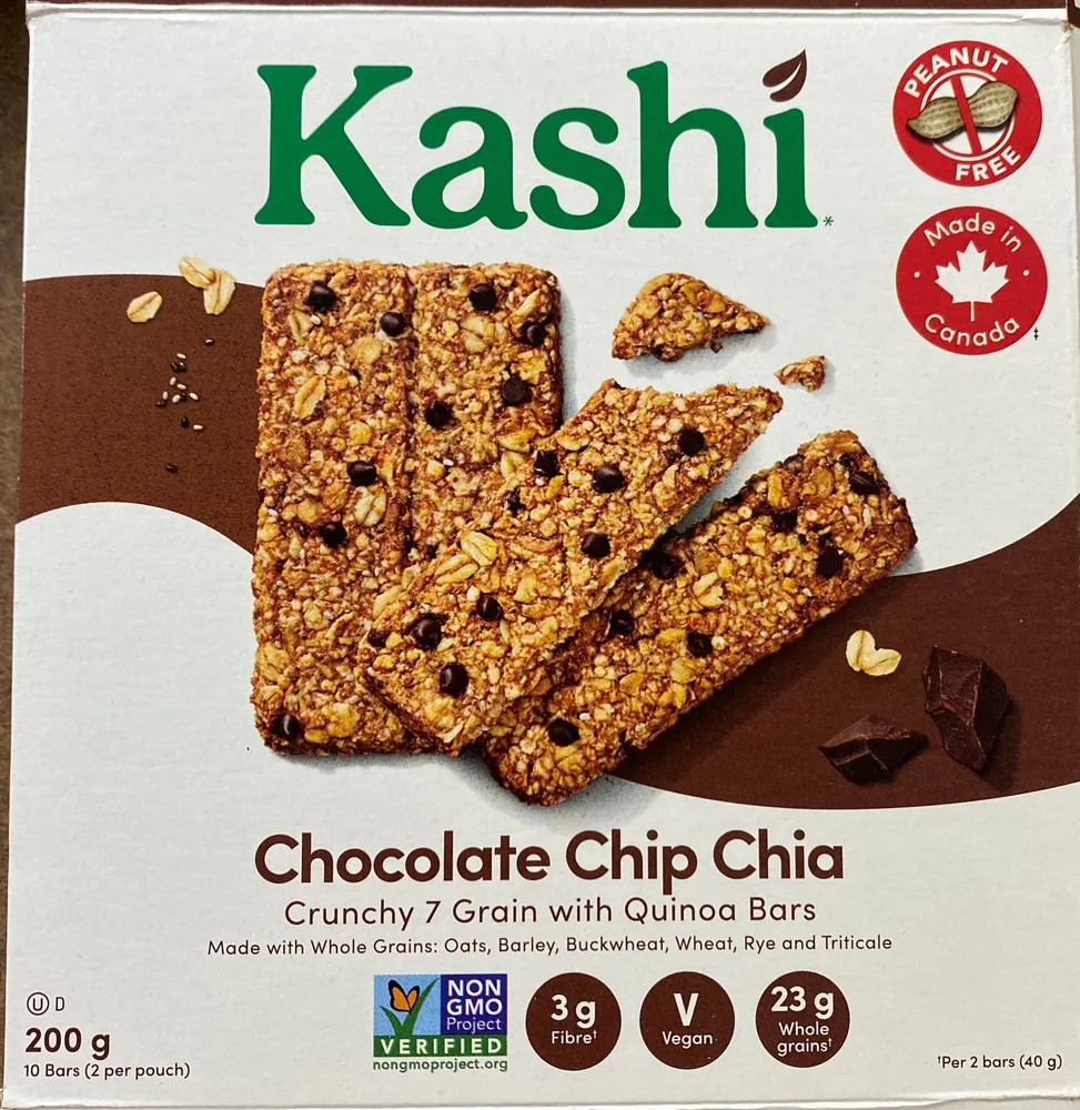 Chocolate Chip Chia 7-Grain & Quinoa bars.  Made in 🇨🇦 from domestic & impotant ingredients. Prepared for…