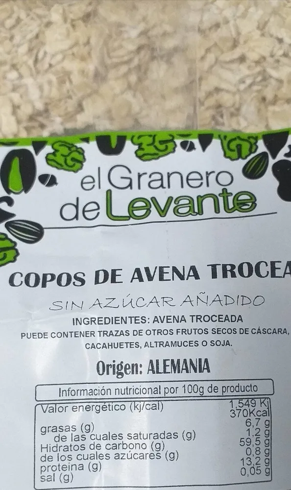 Copos de avena troceados