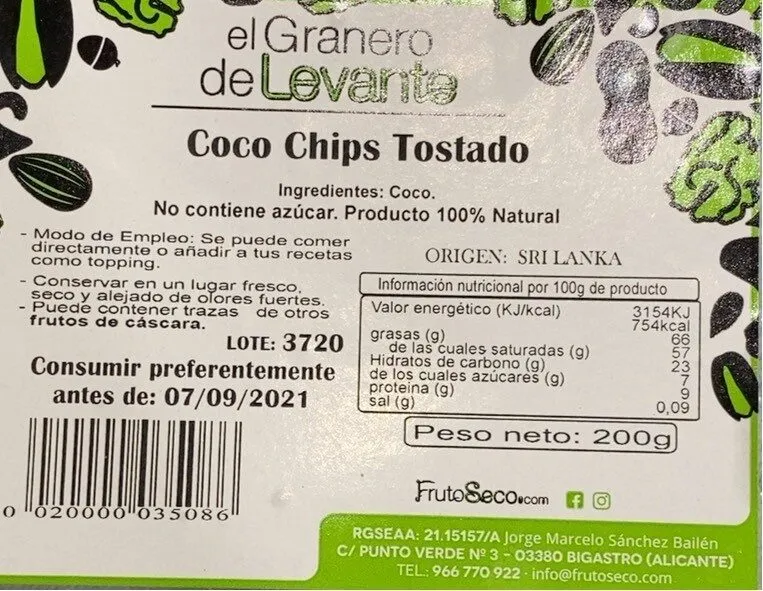 Coco chips tostado