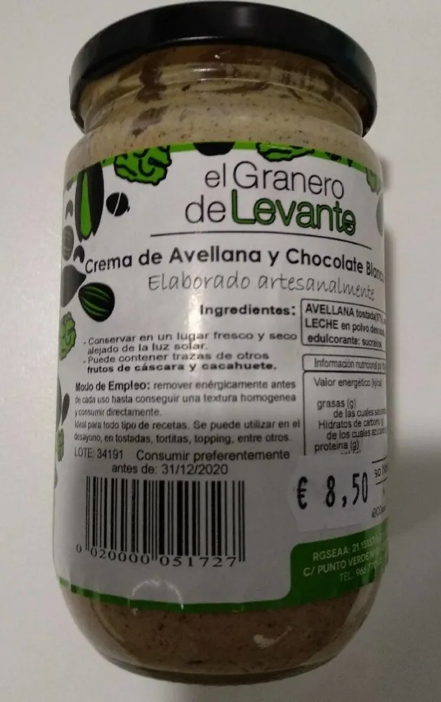 Crema de avellana y chocolate blanco