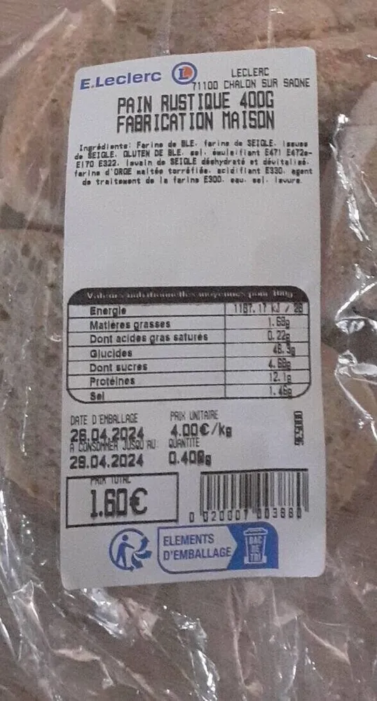 Pain rustique 400g