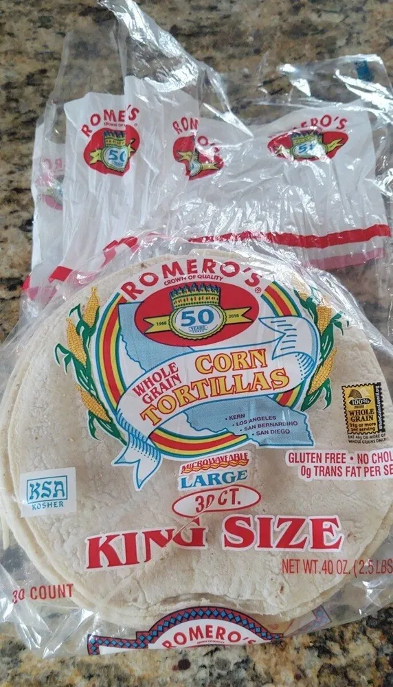 Whole grain corn tortillas