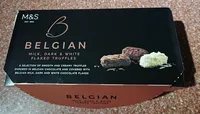 Belgian milk, dark, and white flaked truffles